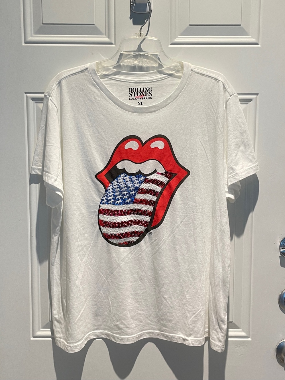 Lucky Brand Rolling Stones Collab USA American Flag Tongue Logo Tee Size XL